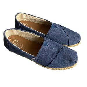 Toms Women's Size 12 Alpargata Slip On Shoes Navy Blue Chambray Canvas Casual